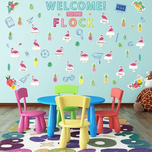 93 Pieces Simply Stylish Tropical Classroom Bulletin Board Set Flamingo Welcome Bulletin Board Cutouts Palm Leaves Hawaii Pineapple Flamingo Cutouts for Classroom Whiteboard Decorations in Saudi Arabia