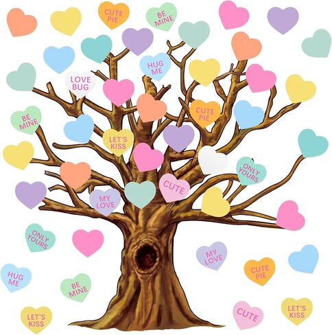 Gersoniel 90 Pieces Valentine‘s Day Classroom Tree Bulletin Board Decorations Conversation Heart Leaves Cutouts Stickers for Classroom Home Wall Decor(Conversation Heart Style) in Kuwait