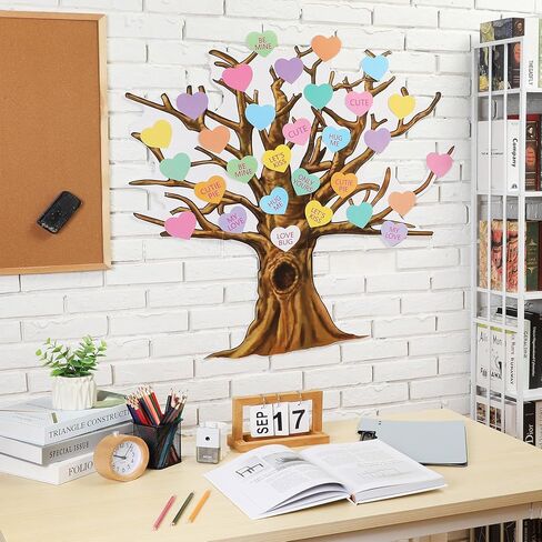 Gersoniel 90 Pieces Valentine‘s Day Classroom Tree Bulletin Board Decorations Conversation Heart Leaves Cutouts Stickers for Classroom Home Wall Decor(Conversation Heart Style) in Kuwait