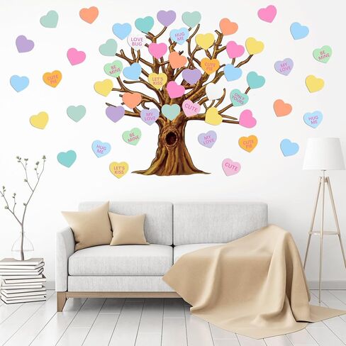Gersoniel 90 Pieces Valentine‘s Day Classroom Tree Bulletin Board Decorations Conversation Heart Leaves Cutouts Stickers for Classroom Home Wall Decor(Conversation Heart Style) in Kuwait