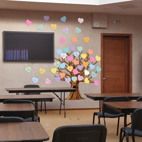 Gersoniel 90 Pieces Valentine‘s Day Classroom Tree Bulletin Board Decorations Conversation Heart Leaves Cutouts Stickers for Classroom Home Wall Decor(Conversation Heart Style) in Kuwait