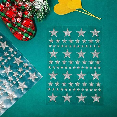 8 Sheet 632 Pieces Foil Star Stickers Reward Star Stickers Labels, Christmas Star Stickers Assorted Size Glitter Star Stickers for Home, Bar, DIY and Office (Gold) in Saudi Arabia