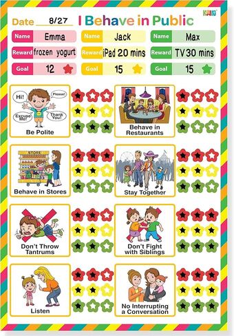 مخطط السلوك المحمول للأطفال، مخطط السلوك العام للاستخدام أثناء التنقل، مخطط المكافآت للخروج من المنزل (حزمة من 20 مخططًا للسلوك و180 ملصقًا للسلوك) in Kuwait