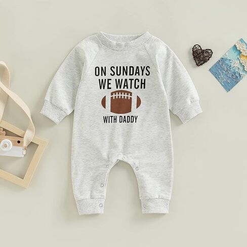 On Sundays We Watch Footabll With Daddy and Mommy Jumpsuit Baby boy Girl Long Sleeve Romper Palysuit Football Outfits in Saudi Arabia