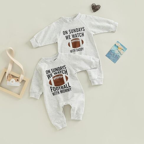 On Sundays We Watch Footabll With Daddy and Mommy Jumpsuit Baby boy Girl Long Sleeve Romper Palysuit Football Outfits in Saudi Arabia