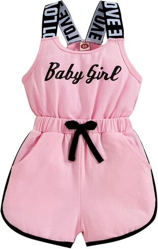 Toddler Baby Girl Clothes Summer Romper Sleeveless Letter Print Short Jumpsuit One-Piece Halter Infant Outfit in Saudi Arabia
