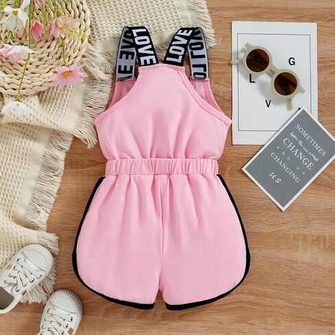 Toddler Baby Girl Clothes Summer Romper Sleeveless Letter Print Short Jumpsuit One-Piece Halter Infant Outfit in Saudi Arabia