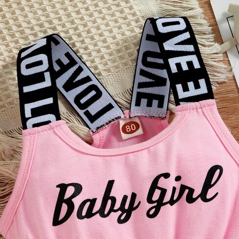 Toddler Baby Girl Clothes Summer Romper Sleeveless Letter Print Short Jumpsuit One-Piece Halter Infant Outfit in Saudi Arabia