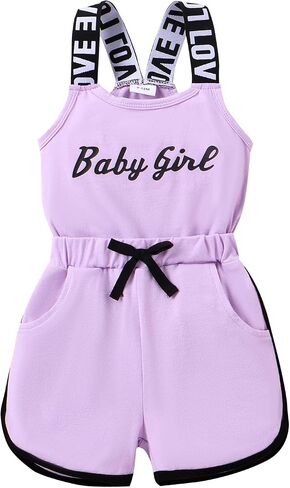 Toddler Baby Girl Clothes Summer Romper Sleeveless Letter Print Short Jumpsuit One-Piece Halter Infant Outfit in Saudi Arabia