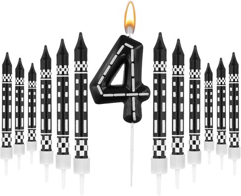 13pcs Racing Cars Themed Birthday Candles, Black and White Checkered Birthday Candles for Cake Numeral Candle Number Cake Topper for Boys Girls Theme Party Decoration (1) in Saudi Arabia