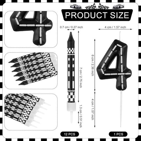 13pcs Racing Cars Themed Birthday Candles, Black and White Checkered Birthday Candles for Cake Numeral Candle Number Cake Topper for Boys Girls Theme Party Decoration (1) in Saudi Arabia