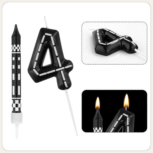 13pcs Racing Cars Themed Birthday Candles, Black and White Checkered Birthday Candles for Cake Numeral Candle Number Cake Topper for Boys Girls Theme Party Decoration (1) in Saudi Arabia