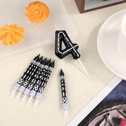 13pcs Racing Cars Themed Birthday Candles, Black and White Checkered Birthday Candles for Cake Numeral Candle Number Cake Topper for Boys Girls Theme Party Decoration (1) in Saudi Arabia