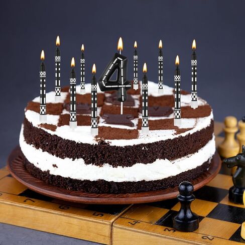 13pcs Racing Cars Themed Birthday Candles, Black and White Checkered Birthday Candles for Cake Numeral Candle Number Cake Topper for Boys Girls Theme Party Decoration (1) in Saudi Arabia