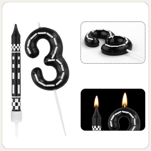 13pcs Racing Cars Themed Birthday Candles, Black and White Checkered Birthday Candles for Cake Numeral Candle Number Cake Topper for Boys Girls Theme Party Decoration (1) in Saudi Arabia