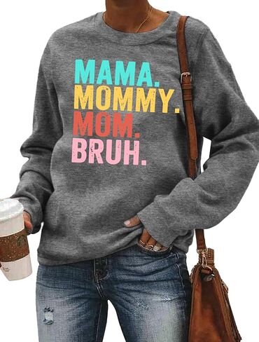 LAZYCHILD Mama Sweatshirt for Women Mama Mommy Mom Bruh Shirt Cute Funny Graphic Mom Tshirts Crewneck Pullover Tee in Saudi Arabia