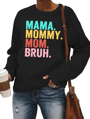LAZYCHILD Mama Sweatshirt for Women Mama Mommy Mom Bruh Shirt Cute Funny Graphic Mom Tshirts Crewneck Pullover Tee in Saudi Arabia