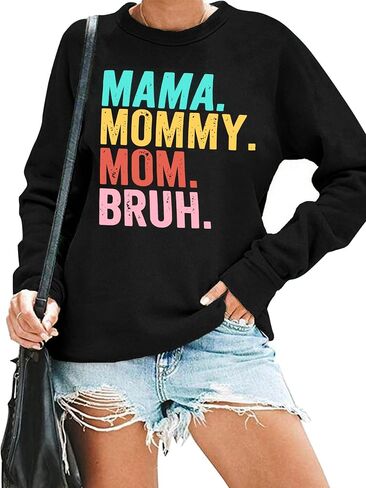 LAZYCHILD Mama Sweatshirt for Women Mama Mommy Mom Bruh Shirt Cute Funny Graphic Mom Tshirts Crewneck Pullover Tee in Saudi Arabia
