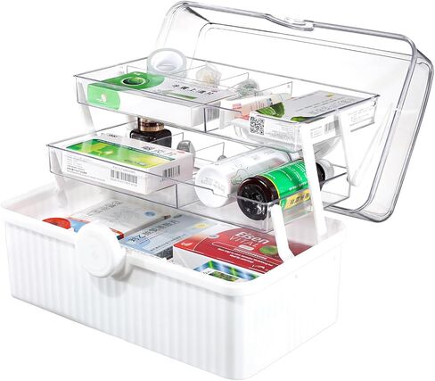 صندوق تخزين منظم للأعمال الفنية مقاس 13 بوصة مع طبقتين، لوازم خياطة بلاستيكية متعددة الوظائف وصندوق أدوات مع مقبض للخياطة والأدوية والأظافر وإكسسوارات الشعر ومنظم المكياج وصندوق الإسعافات الأولية للعائلة in Kuwait