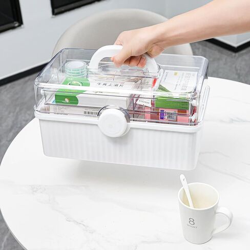 صندوق تخزين منظم للأعمال الفنية مقاس 13 بوصة مع طبقتين، لوازم خياطة بلاستيكية متعددة الوظائف وصندوق أدوات مع مقبض للخياطة والأدوية والأظافر وإكسسوارات الشعر ومنظم المكياج وصندوق الإسعافات الأولية للعائلة in Kuwait