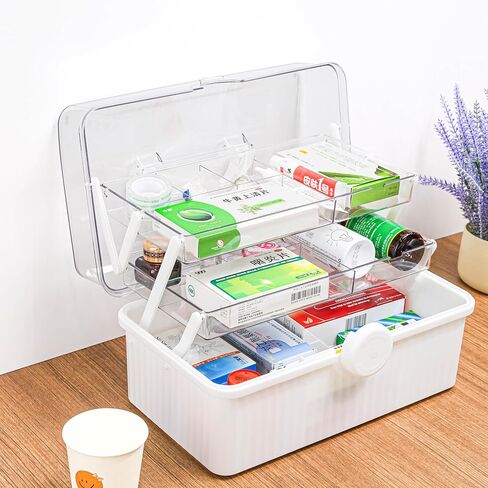 صندوق تخزين منظم للأعمال الفنية مقاس 13 بوصة مع طبقتين، لوازم خياطة بلاستيكية متعددة الوظائف وصندوق أدوات مع مقبض للخياطة والأدوية والأظافر وإكسسوارات الشعر ومنظم المكياج وصندوق الإسعافات الأولية للعائلة in Kuwait