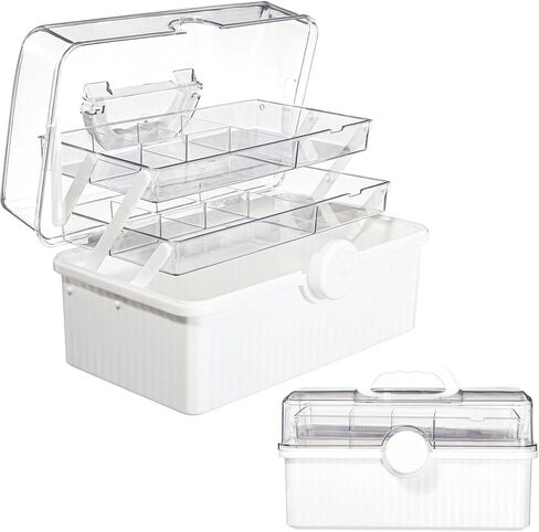 صندوق تخزين منظم للأعمال الفنية مقاس 13 بوصة مع طبقتين، لوازم خياطة بلاستيكية متعددة الوظائف وصندوق أدوات مع مقبض للخياطة والأدوية والأظافر وإكسسوارات الشعر ومنظم المكياج وصندوق الإسعافات الأولية للعائلة in Kuwait