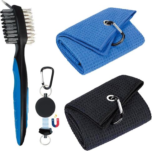 مجموعة مناشف جولف من الألياف الدقيقة ومجموعة فرش مضرب مغناطيسية، منشفة جولف ثلاثية الطي بنمط الوافل مقاس 40.64 سم × 40.64 سم، ومنظف أخدود فرشاة نادي الجولف المغناطيسي in Kuwait