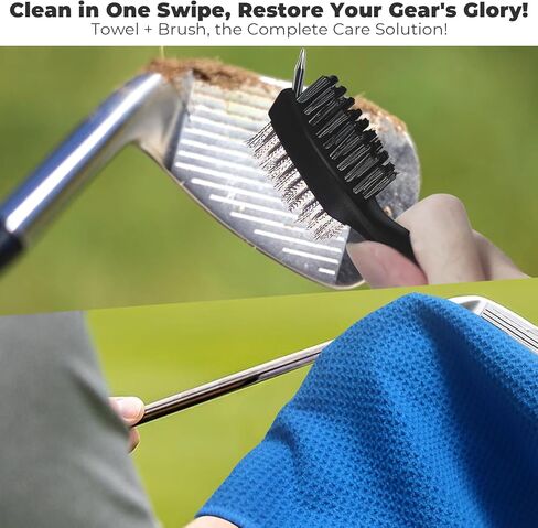 مجموعة مناشف جولف من الألياف الدقيقة ومجموعة فرش مضرب مغناطيسية، منشفة جولف ثلاثية الطي بنمط الوافل مقاس 40.64 سم × 40.64 سم، ومنظف أخدود فرشاة نادي الجولف المغناطيسي in Kuwait