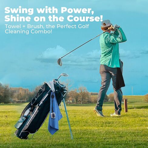 مجموعة مناشف جولف من الألياف الدقيقة ومجموعة فرش مضرب مغناطيسية، منشفة جولف ثلاثية الطي بنمط الوافل مقاس 40.64 سم × 40.64 سم، ومنظف أخدود فرشاة نادي الجولف المغناطيسي in Kuwait