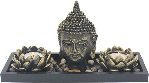 حامل شموع لوتس من Zen Garden لديكور المنزل - ملحقات مكتب مكتب رئيس بوذا - عرض سطح الطاولة على شكل تمثال بوذا على شكل ضوء الشاي in Kuwait