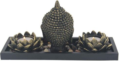 حامل شموع لوتس من Zen Garden لديكور المنزل - ملحقات مكتب مكتب رئيس بوذا - عرض سطح الطاولة على شكل تمثال بوذا على شكل ضوء الشاي in Kuwait