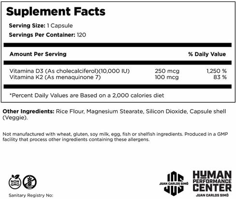 Omaker HU-Omni D3+K2 Vitamin D Supplement - D3 10,000 IU & K2 100 mcg (MK-7)- 120 Capsules, 0.34 Fl Oz (Pack of 1), 1 in Saudi Arabia