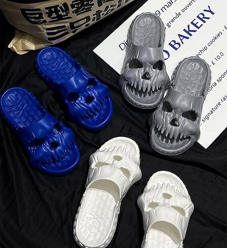Skull Design Single Band Slides For Women Men Non-Slip Couple Beach Indoor Sandals Skull Design Could Slippers in Saudi Arabia
