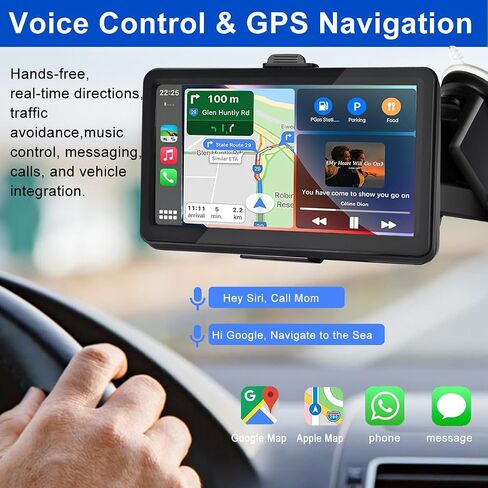 Wireless Apple CarPlay Android Auto 7" Touch Screen Portable Navigation Devices Car Radio with Apple Airplay,Automatic Multimedia Player,Car Stereo with Mirror Link/USB,AUX,Siri,Bluetooth in Kuwait