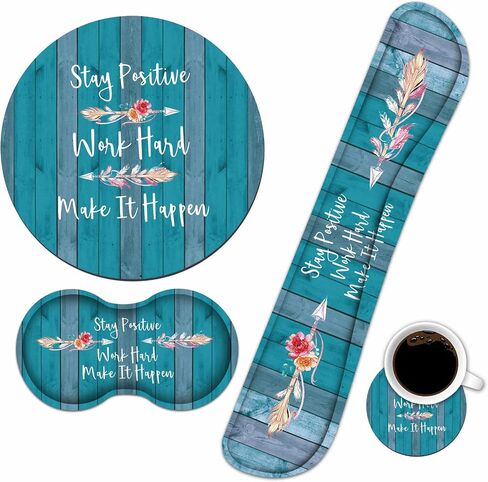 Keyboard Wrist Rest + Mouse Wrist Rest Pad Set with Coasters, Inspirational Quote Stay Positive Work Hard and Make It Happen Wrist Mouse Pad with Non-Slip Rubber Base for Home Office Working Studying in Saudi Arabia