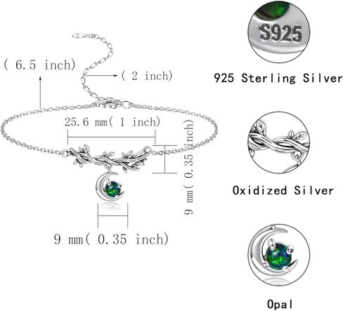 أوبال القمر سوار للنساء: 925 فضة الهلال الكرمة خلخال خمر النار أوبال مجوهرات هدايا للفتيات صديقة أمي in Kuwait
