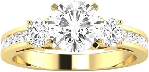 14K White Gold 2.1 CTW Round Cut Channel Set 3 Three Stone Diamond Engagement Ring, K Color I2 Clarity, 1.5 Ct Center in Saudi Arabia