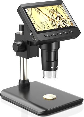 مجهر Ashfly LCD رقمي 500X، مكبر عملة 1080P مع 8 مصابيح LED قابلة للتعديل، عرض الكمبيوتر الشخصي، متوافق مع نظام التشغيل MacOS Windows - أسود in Kuwait