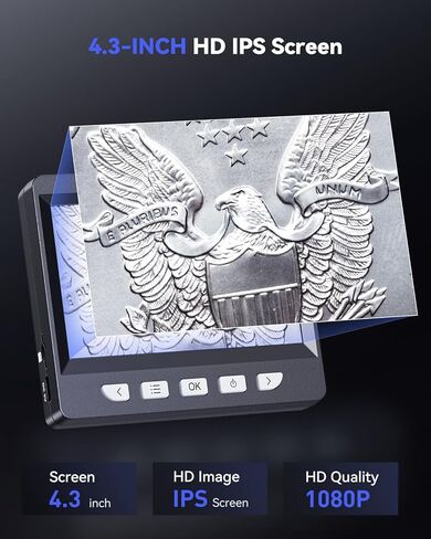 مجهر Ashfly LCD رقمي 500X، مكبر عملة 1080P مع 8 مصابيح LED قابلة للتعديل، عرض الكمبيوتر الشخصي، متوافق مع نظام التشغيل MacOS Windows - أسود in Kuwait