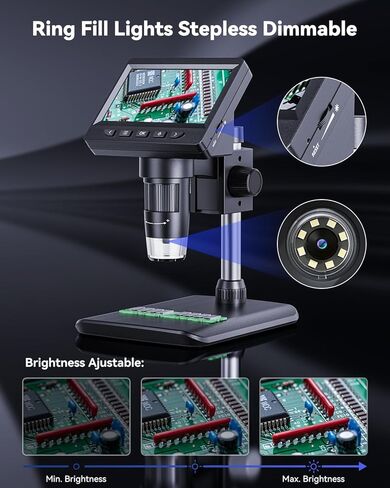 مجهر Ashfly LCD رقمي 500X، مكبر عملة 1080P مع 8 مصابيح LED قابلة للتعديل، عرض الكمبيوتر الشخصي، متوافق مع نظام التشغيل MacOS Windows - أسود in Kuwait