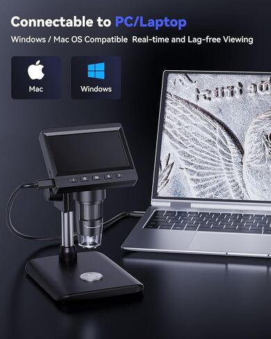 مجهر Ashfly LCD رقمي 500X، مكبر عملة 1080P مع 8 مصابيح LED قابلة للتعديل، عرض الكمبيوتر الشخصي، متوافق مع نظام التشغيل MacOS Windows - أسود in Kuwait