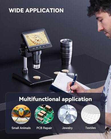 مجهر Ashfly LCD رقمي 500X، مكبر عملة 1080P مع 8 مصابيح LED قابلة للتعديل، عرض الكمبيوتر الشخصي، متوافق مع نظام التشغيل MacOS Windows - أسود in Kuwait