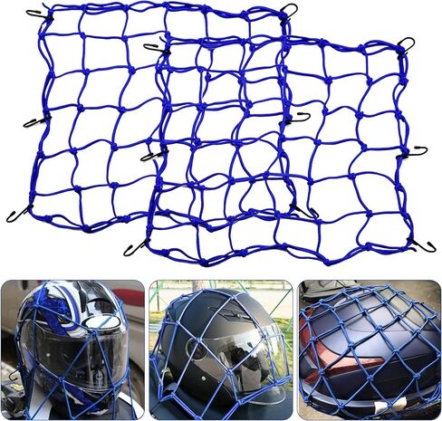 Amiss 2 Pack شبكة شحن مرنة للدراجات النارية مقاس 15 × 15 بوصة، شبكة بنجي شديدة التحمل مع 6 خطافات بلاستيكية قابلة للتعديل، شبكة سميكة للأمتعة مع شبكة صغيرة مقاس 2 × 2 بوصة، مناسبة لسيارات الدفع الرباعي والدراجات النارية والمركبات ATV والدراجة - أزرق in Kuwait