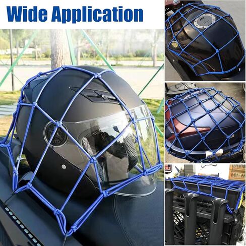 Amiss 2 Pack شبكة شحن مرنة للدراجات النارية مقاس 15 × 15 بوصة، شبكة بنجي شديدة التحمل مع 6 خطافات بلاستيكية قابلة للتعديل، شبكة سميكة للأمتعة مع شبكة صغيرة مقاس 2 × 2 بوصة، مناسبة لسيارات الدفع الرباعي والدراجات النارية والمركبات ATV والدراجة - أزرق in Kuwait