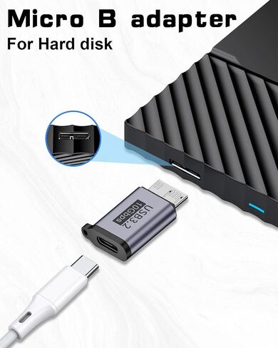 Poyiccot Micro B to USB Adapter kit, USB C Female to Micro B Adapter + USB A Female to Micro B Adaper, 10Gbps USB to Micro B Adapter for USB 3.0 Hard Drive External Portable SSD HDD in Saudi Arabia
