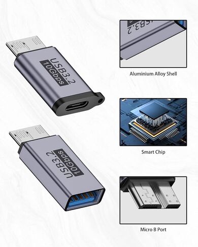 Poyiccot Micro B to USB Adapter kit, USB C Female to Micro B Adapter + USB A Female to Micro B Adaper, 10Gbps USB to Micro B Adapter for USB 3.0 Hard Drive External Portable SSD HDD in Saudi Arabia