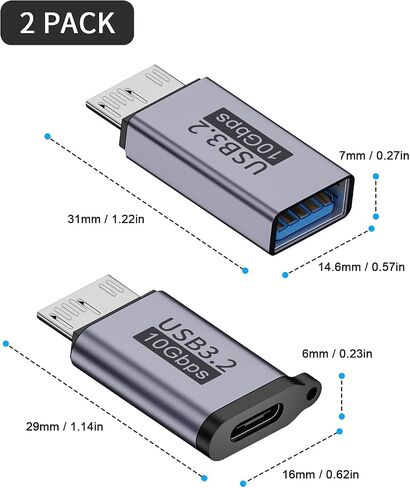 Poyiccot Micro B to USB Adapter kit, USB C Female to Micro B Adapter + USB A Female to Micro B Adaper, 10Gbps USB to Micro B Adapter for USB 3.0 Hard Drive External Portable SSD HDD in Saudi Arabia