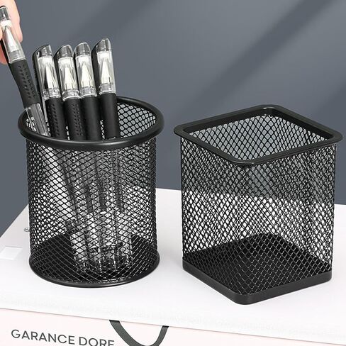 حامل أقلام للمكتب، كوب حامل أقلام أسود للمكتب، حامل أكواب أقلام رصاص شبكي سلكي أسود لحامل أكواب أقلام الرصاص المكتبية، حامل فرشاة المكياج، منظم أقلام المكتب in Kuwait