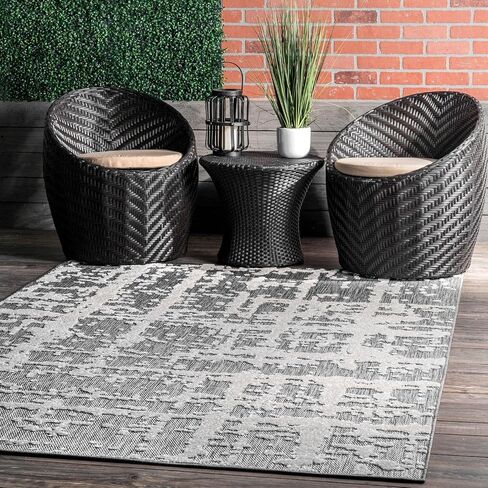 سجادة NuLOOM Adley بخطوط مجردة مزخرفة للأماكن الداخلية/الخارجية، 2' 6'' x 12'، رمادي، مستطيلة in Saudi Arabia