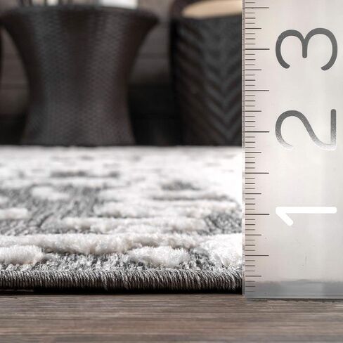 سجادة NuLOOM Adley بخطوط مجردة مزخرفة للأماكن الداخلية/الخارجية، 2' 6'' x 12'، رمادي، مستطيلة in Saudi Arabia